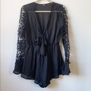 Lace Sleeve Romper